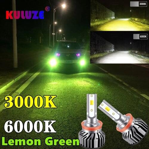 KULUZE Lemon Green H11 LED Bulbs H4 LED Headlight H7 HB4 9006 HB3 9005 9012 H3 H27 H10 Fog Lamp 6000K 3000K Head Lamp 12V 2X
