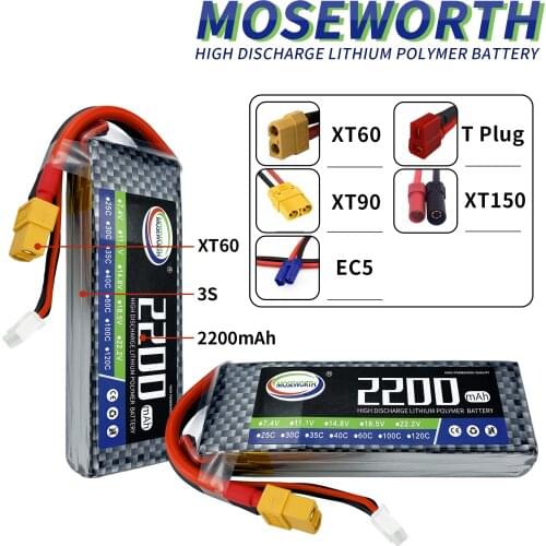 MOSEWORTH LiFePo4 3S 11.1V 2200mAh 30C 40C 60C RC LiPo Battery Lithium Battery For Quadcopter Drone Car Boat Airplane