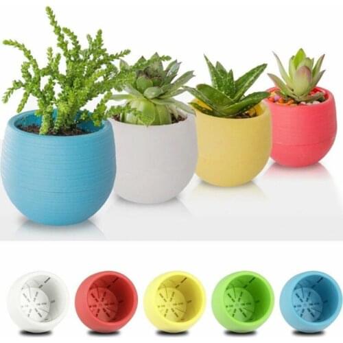 Fashion 0 Shipping Fee Mini Colourful Round Plastic Plant Flower Pot Garden Home Office Decor Planter
