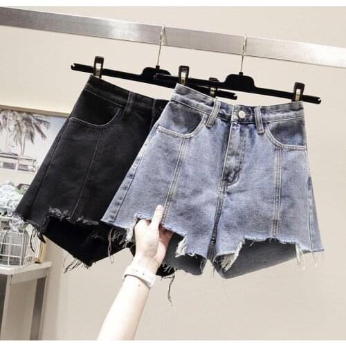 Fashion Women Denim Shorts Hem High Waist Wide Leg Pockets Hot Shorts Jeans female