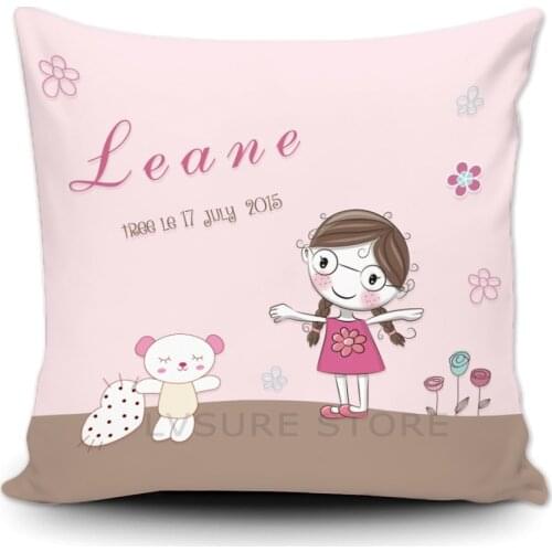 Custom Girl Baby Name and Birthdate Throw Pillow Case Decorative Cushion Cover Custom Name Pillowcase By LVSURE For Car Sofa
