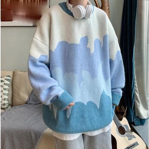 Oversized Mens Knitted Sweater Men Patchwork Sweaters Jumper Pullover Hip Hop Harajuku Casual White Sweater Men