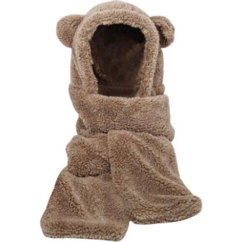 2020 winter ladies novel hat warm and cute bear ear hat casual plush hat scarf set casual solid color fleece men and women hat g