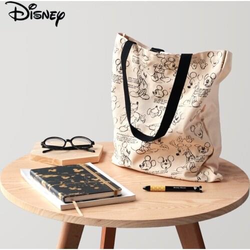 Genuine Disney Mickey ins Literary Style Casual Fashion Canvas Bag Portable Shoulder Bag Hand Shopping Bag Beige and Black