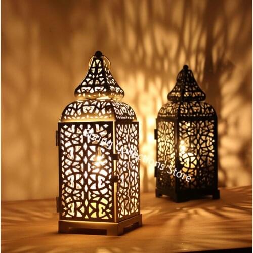 Candle-Holder Hanging-Lantern Moroccan Metal Vintage European-Candlestick White/gold