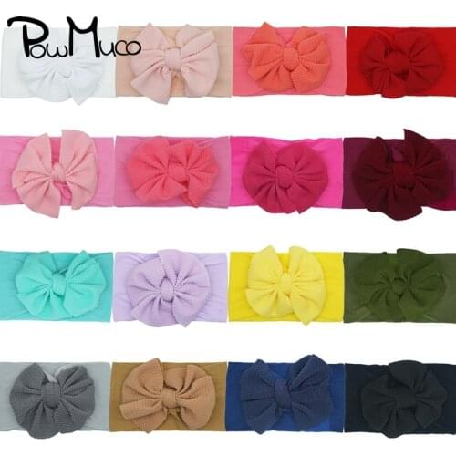 Powmuco 4 Inches Solid Color Bowknot Elastic Wide Headband Fashion Handmade Knotted Nylon Hairband Baby Girls Headwear Kids Gift
