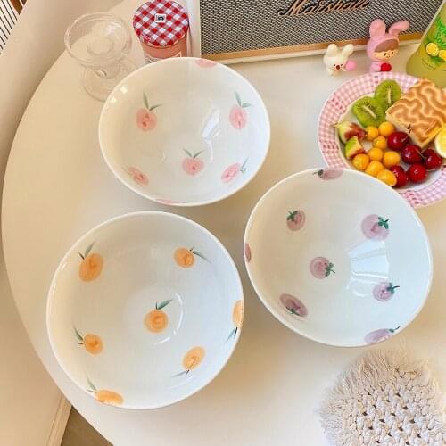 Hand-painted peach ceramic bowl cute soft Meng home tableware ramen bowl bubble noodle bowl one person food