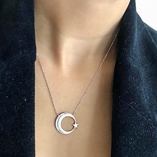 Star Moon 925 Sterling Silver Necklace Women Girls Gift Jewelry Accessories Fashion Handmade Elegant Chain