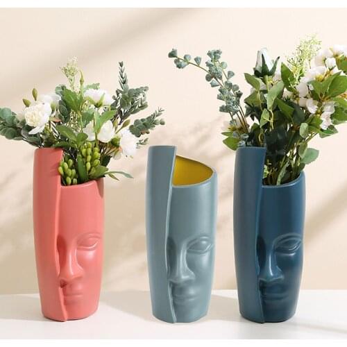 Nordic Minimalist PE Abstract Vase Human Face Creative Display Room Decorative Figue Head Shape Vase