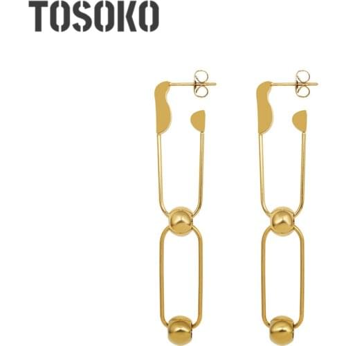 TOSOKO Stainless Steel Jewelry Paper Clip Steel Ball Earrings 18 K Golden Women Fashion Earrings BSF494
