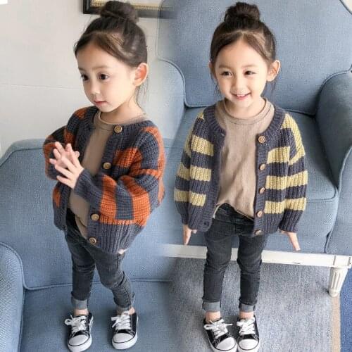 Striped Patchwork Baby Girls Knitted Cardigan Single Breasted Kids Girls Sweater Cardigan Toddler Girls Knitted Sweater Outwear