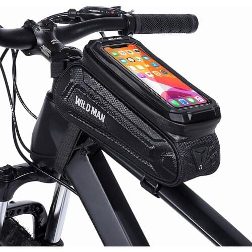 WILD MAN 1L Waterproof Bicycle Front Frame Bike Bag Top Tube Mount Bike Phone Holder with Touch Screen for Mountain Road Cycling