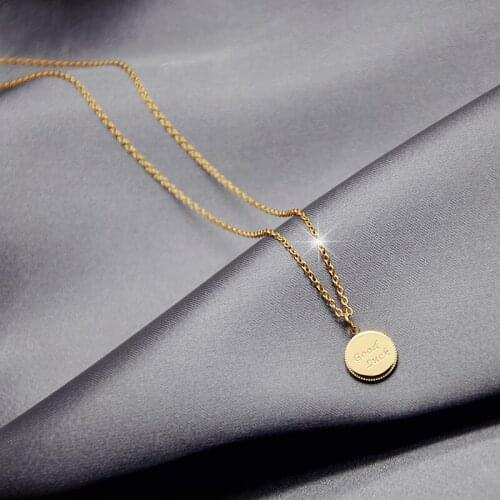 YUN RUO Good Luck Coin Pendant Necklace Rose Gold Fashion Titanium Steel Jewelry Woman Christmas Gift Never Fade Drop Shipping