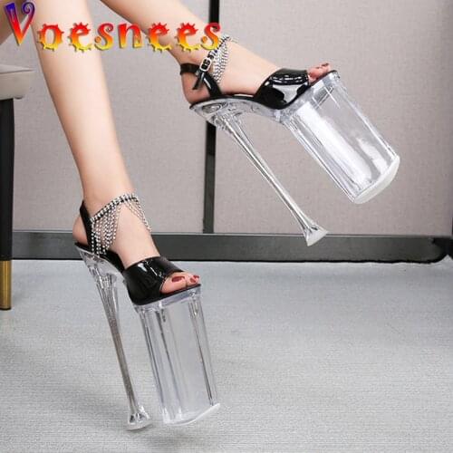 Voesnees Women Shoes Summer Sexy Platform Sandals 2021 Female Thin Heels Super High Heels 26cm Ladies Catwalk Pole Dancing Shoes