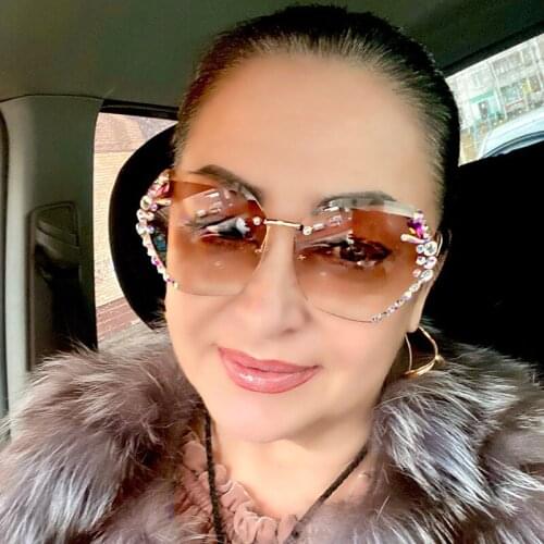 2021 Vintage Fashion Oversized Rimless Sunglasses Women Famous Luxury Brand Design Sexy Diamond Square Sun Glasses For Female