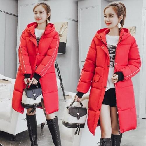 Winter 2018 womens fashion plus-size slim-fitting cotton-padded coat with knee-length cap solid color warm thickening coatMF029