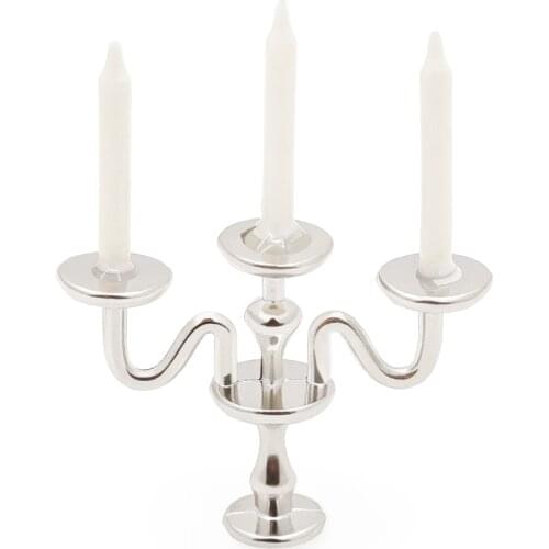 Odoria 1:12 Miniature 3-Arms Candleholder Silver Dollhouse Decoration Accessories