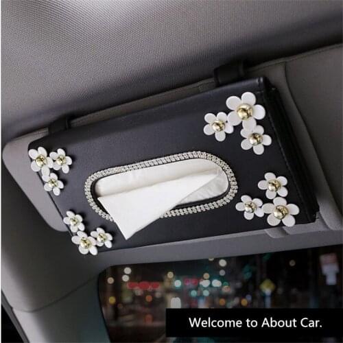 1 Pcs Car Paper with Chrysanthemum Crystal Tissue Box Case Interior Decoration Accessories for Sun Visor Type