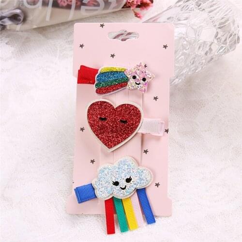 10set/lot New Fashion Glitter Smiley Rainbow Hair Clip Sweet White Cloud Hairpin Red Valentines Heart Barrette Grips Set