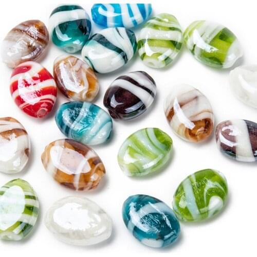20pcs Pearlized Handmade Lampwork Glass Oval Beads 18mm DIY Jewelry Making Beads Mixed Color