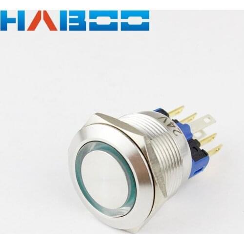 22mm Metal Push Button Switch 6Pin Ring head Led Light Momentary Latching Led Push Button Switch