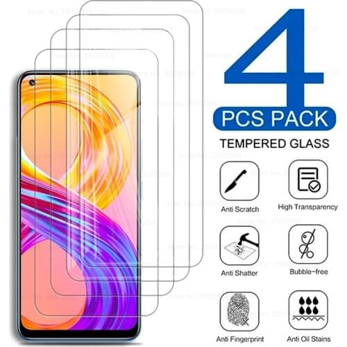 4PCS Original Full Cover Tempered Glass for Realme 5 6 7 8 Pro 5i 6i 7i 5s 6s Realme 5 6 s 7 i 9H Premium Screen Protectors Film