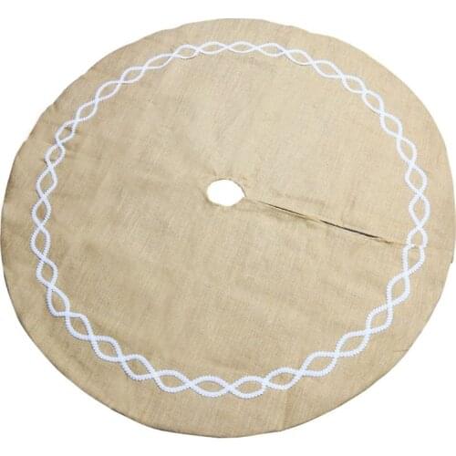 48 Inch Jute Linen Christmas Tree Skirt Base Floor Mat Cover Ornament for Xmas New Year Party Decorations