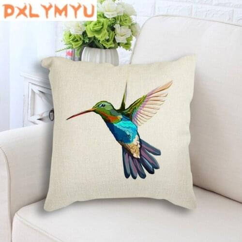 Watercolor Bird Tree Leaves Animals Seat Cushion Nordic Cotton Linen Throw Pillow Decorative Cushion Sofa Pillow 45x45 cm