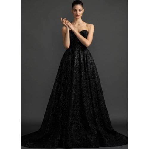 Black Glitter 2021 Evening Dresses Long Corset Back Sweetheart Formal Party Gowns Robe De Soiree