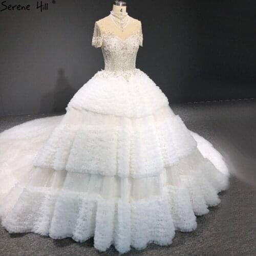 Dubai Ivory High-end Luxury Sexy Wedding Dresses 2021 Diamond Beading Short Sleeves Bridal Gowns HA2427 Custom Made
