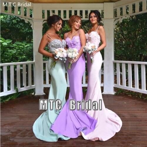 Elegant Lavender Mermaid Backless Evening Appliques Elastic Satin Long Formal Dresses Wholesale Women Wedding Party Gown Sexy