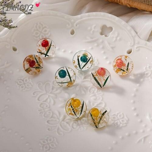 FIMAODZ Retro Resin Flower Earrings For Women Transparent Pink Red Flowers Korean Fashion Stud Earings Party Jewelry