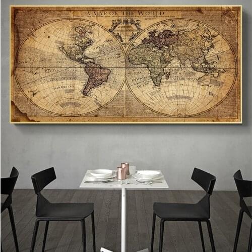 A Map Of The World Retro Old Pictures Canvas Paintings For Living Room Prints Home Wall Decoration Posters No Frame
