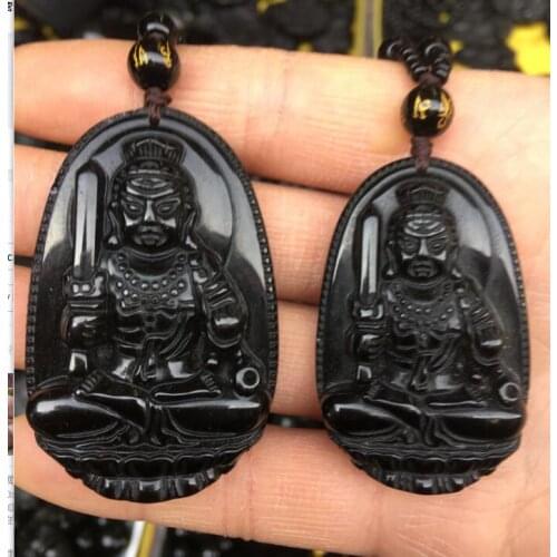 Chinese Obsidian Acala Acalanatha Achala Bodhisattva Buddha Amulet Pendant