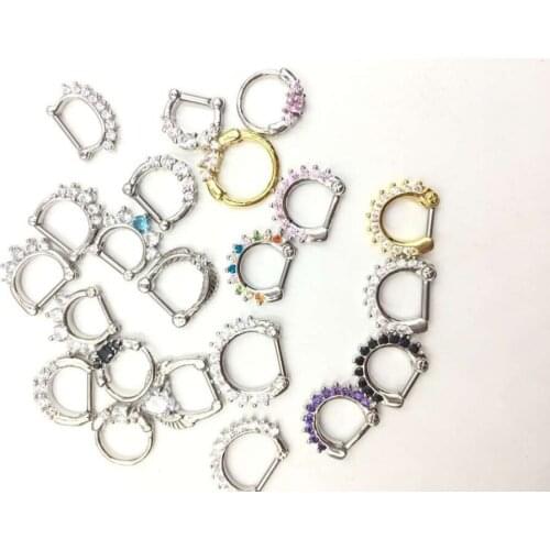Lot 30pcs 14g/16g Mix Hot Clicker Small Hoop Septum Jewerly CZ Nose Ring body piercing jewelry Mix Styles