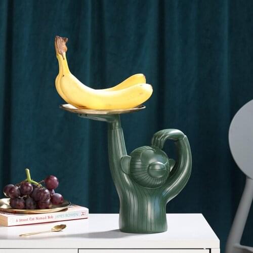 Creative Metal Monkey Storage Tray Snack Fruit Dessert Tray Resin Ornaments Jewelry Display Box Home Decorative Organizer Plate