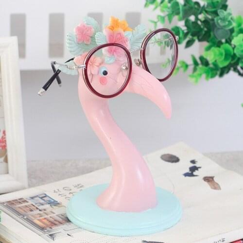 CREATIVITY PINK FLAMINGOS SPECTACLE FRAME STATUE RESIN LOVELINESS ANIMAL GLASSES HOLDER MULTIPURPOSE HOME DECORATION ACCESSORIES