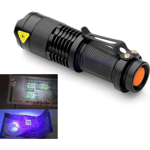 Zoomable LED UV Flashlight UV Torch Purple Violet Light 600LM Adjustable Focus 3 Modes Mini UV light Lamp Linternas By AA /14500