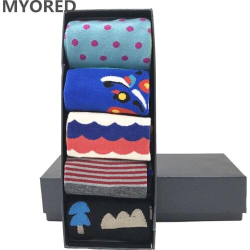 MYORED 5 pair/lot men socks cotton colorful funny sock man casual dress sock wedding gifts party socks