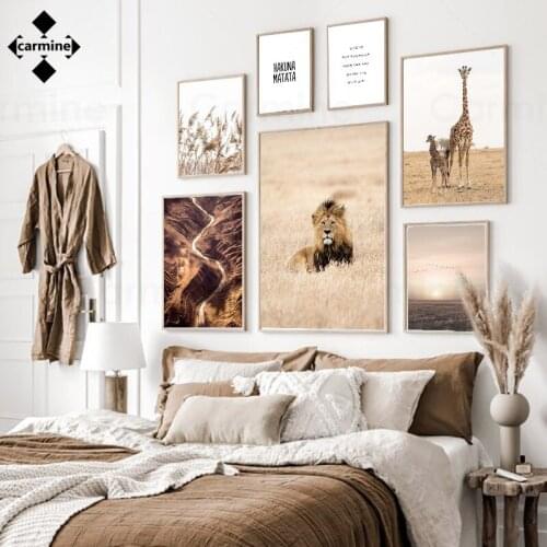 Steppe Animals Canvas Posters Lion Giraffe Wall Art Paintings Nordic Simple Letters Pictures Wall Decor for Home Interior Decor