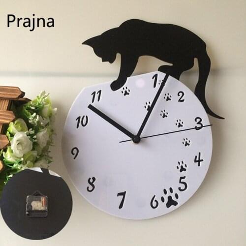 Black Clcok Cat Feet Small Movement Quartz Acrylic Wall Clock Modern Home Decoration 3D Wall Decor Clcoks Living Room Decoration