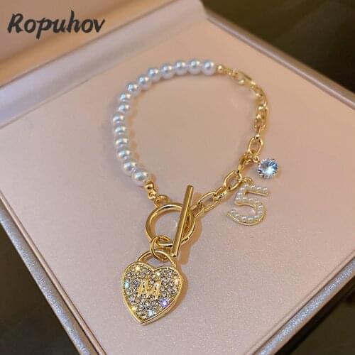 Ropuhov 2021 New 925 Silver Korean Fashion Jewelry Woman Gift Personality T-shaped Buckle Pearl Studded Bracelet Bling Wholesale