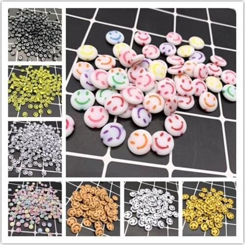 New 6/14mm Smiley face Acrylic Clay Shape Spacer Beads For DIY Handmade Jewelry Craft Accessories Wholesale