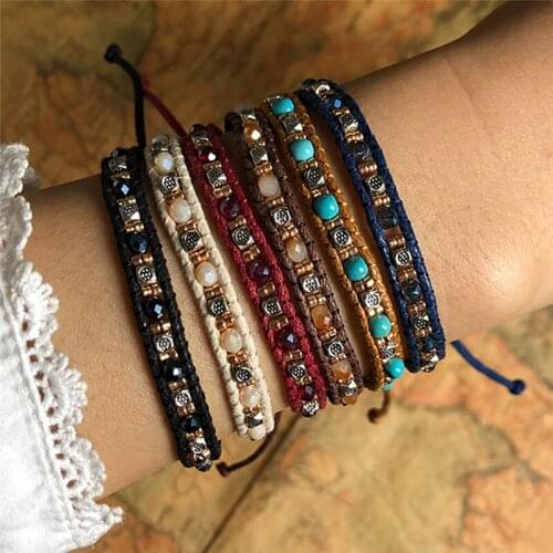 ORZTOON Vintage Boho Ethnic Colorful Beads Exotic Bracelets for Women Double-strand Rope Handmade Bracelet Trendy Female Jewelry