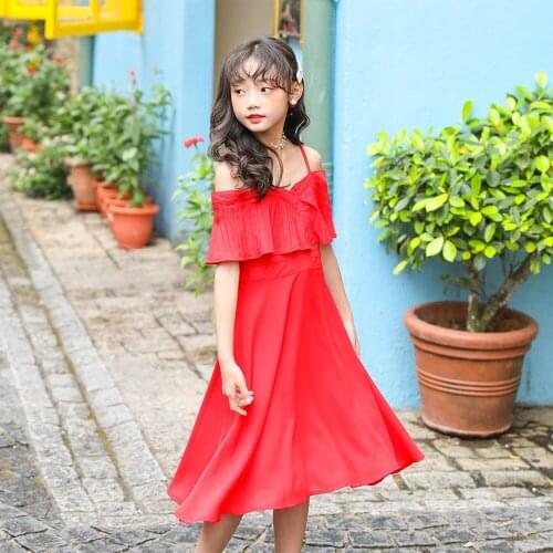 Girls Dress Summer New Lotus Edge Chiffon Sling Princess Dress Kids Clothes Korean Baby Clothes