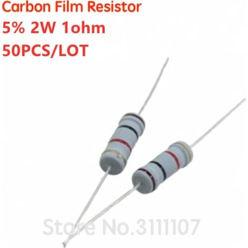 50PCS/LOT 2W 1Ohm 5% Resistor 2W 1R Ohm Carbon Film Resistor +/- 5% 2W Color Ring Resistance Wholesale Electronic