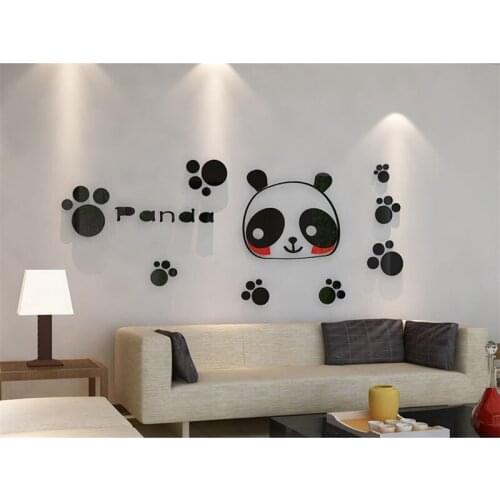 Cute Cartoon 3d Panda Acrylic Wall Sticker Children Bedroom Nursery Home Decor Diy Art Decal наклейки на стену