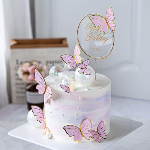 The Baked Plug In New Model Young Girl Golden Pink Purple Cute Paper Party Butterfly cake plug in Decoration