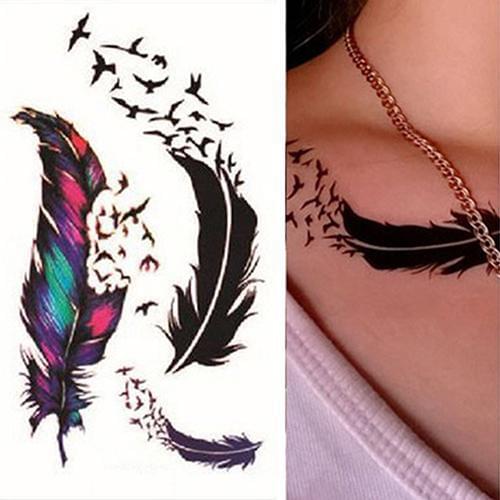 Womens Bird Wind Goosey Feather Body Art Waterproof Temporary Tattoo Sticker Waterproof Removable Colorful