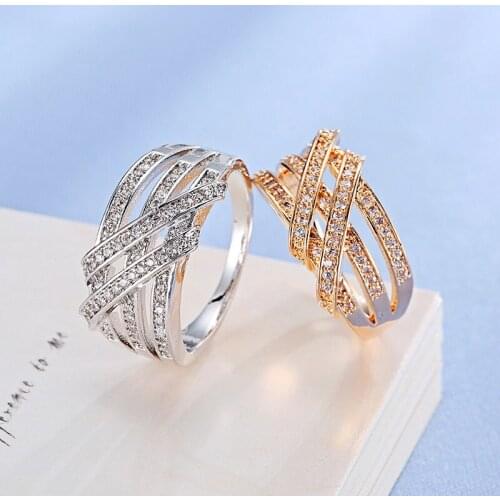 Luxury Micro Paved AAA Zirconia Cross Geometric Simple Female Rings For Women Party Accessories